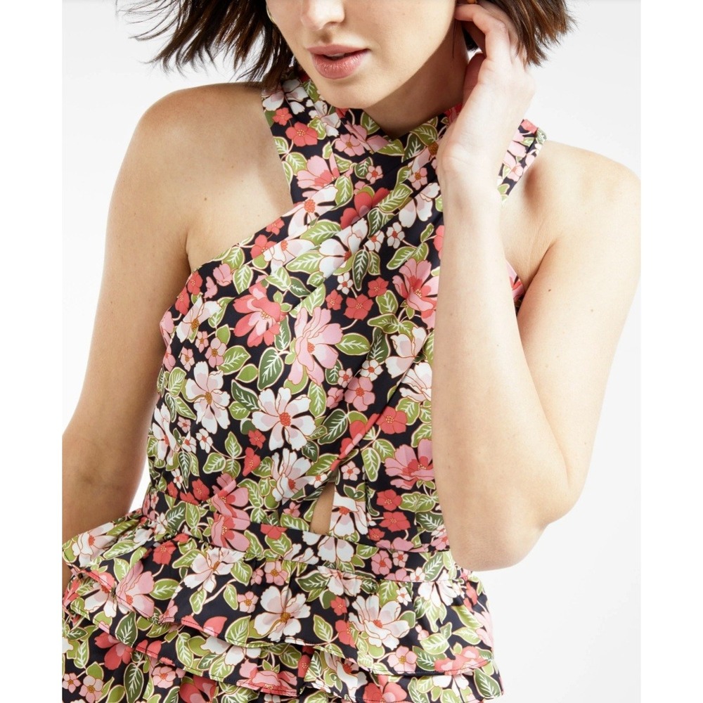 NEW Outerknown Bailey Halter Mini‎ Dress Black Emerson Floral Size 4